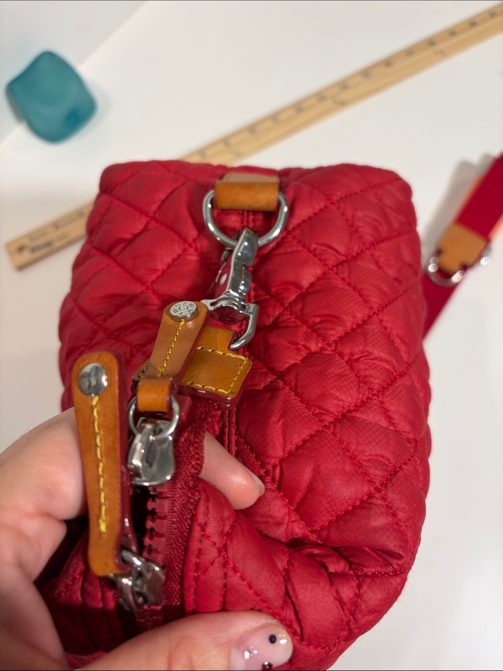 MZ Wallace Classic Sutton Crossbody Bag | Red Quilted Nylon | Good Condition - Picture 6 of 8